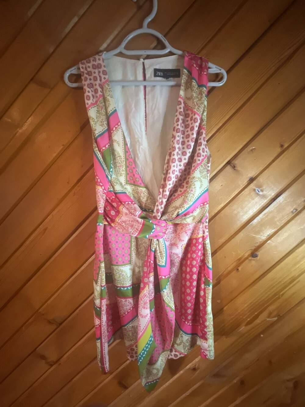 Zara Printed Patchwork Dress with Front Knot